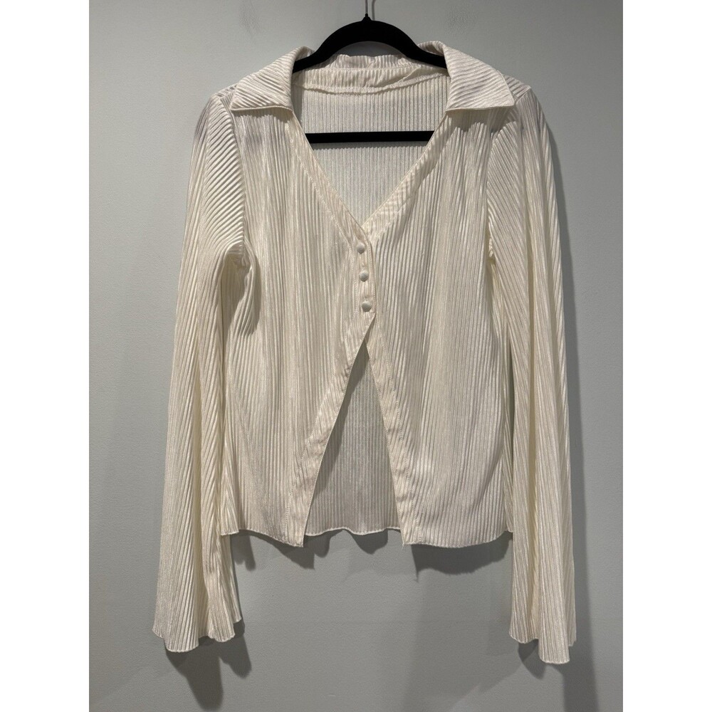 Ivory 3 Button Cardigan Top Womens Large Halloween 60s 70s Bell Sleeve Costume